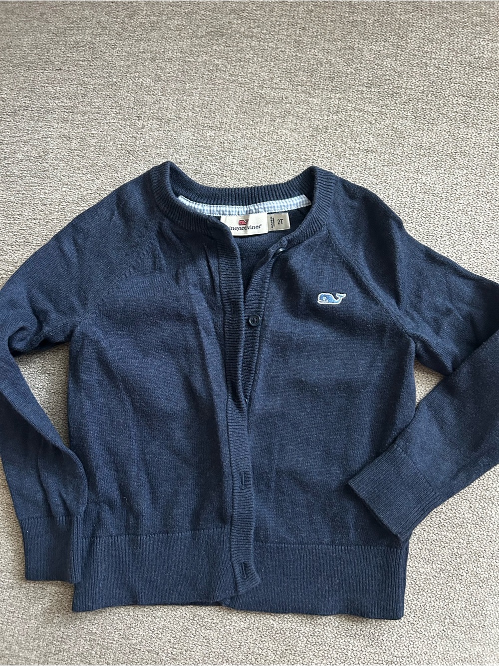 Vineyard Vines Kids Navy Cotton Crew Cardigan with Whale Logo